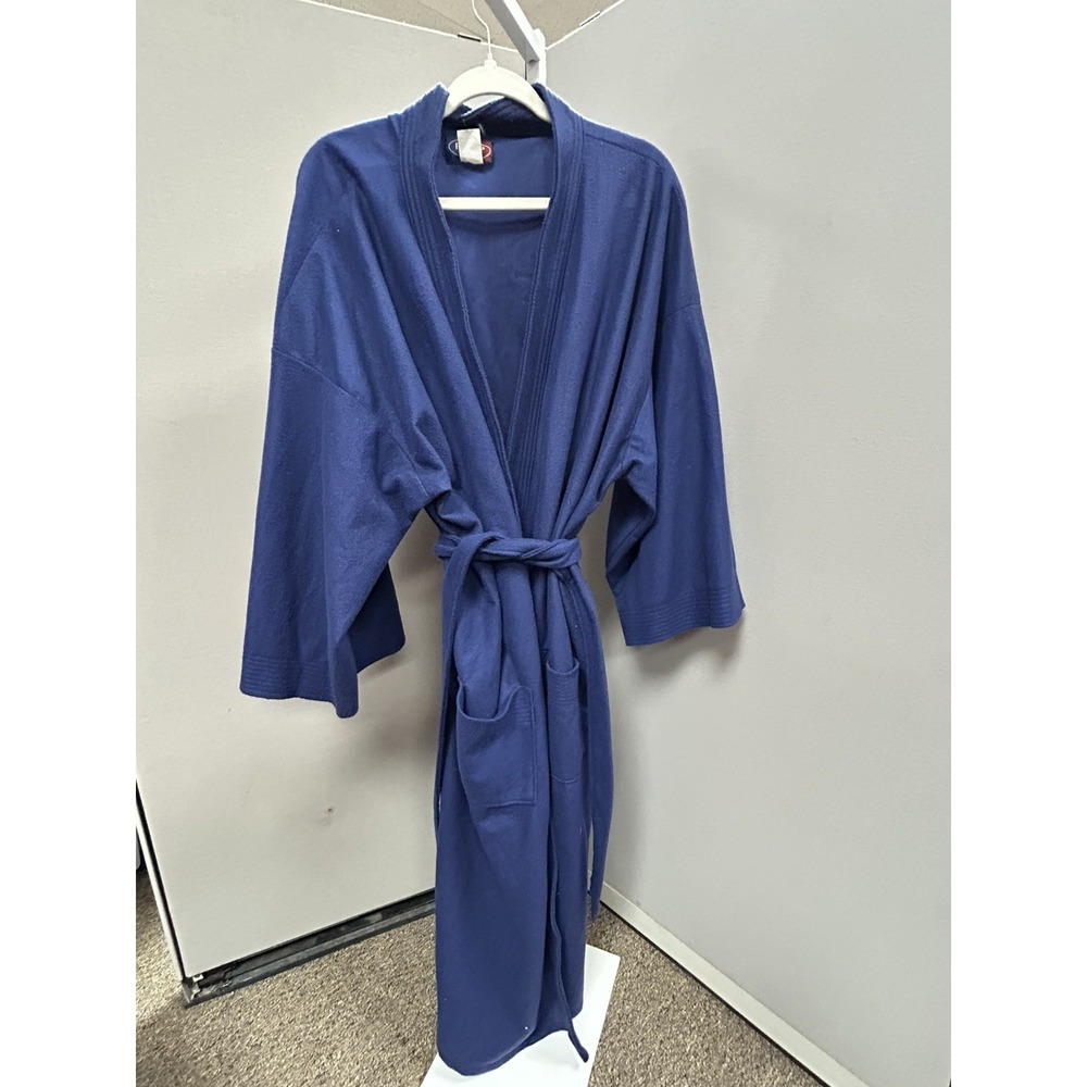 Vtg Repp Ltd Robe Men's Sz 2X 3X tall navy Fleece Belted kimono Slv MadMen MCM